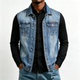 thumbnail image 2 of Jean Vest Jacket for Men Solid Color Lapel Button Down Tank Top Stretch Sleeveless Top Loose Casual Denim Outwear, 2 of 4