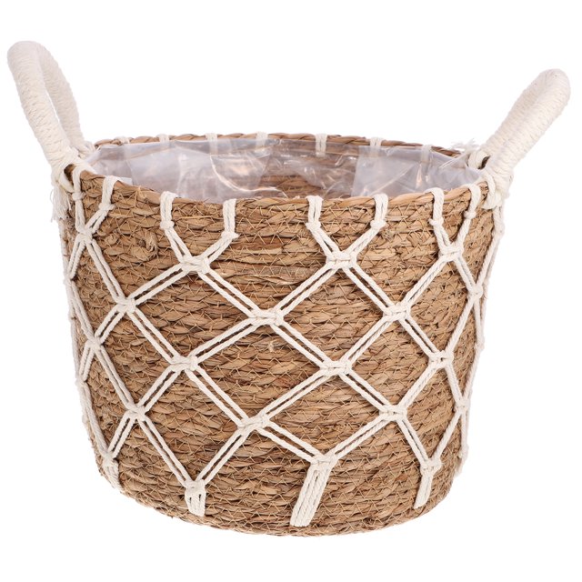 Cesta de paja tejida para macetas, maceta natural, maceta tejida a mano