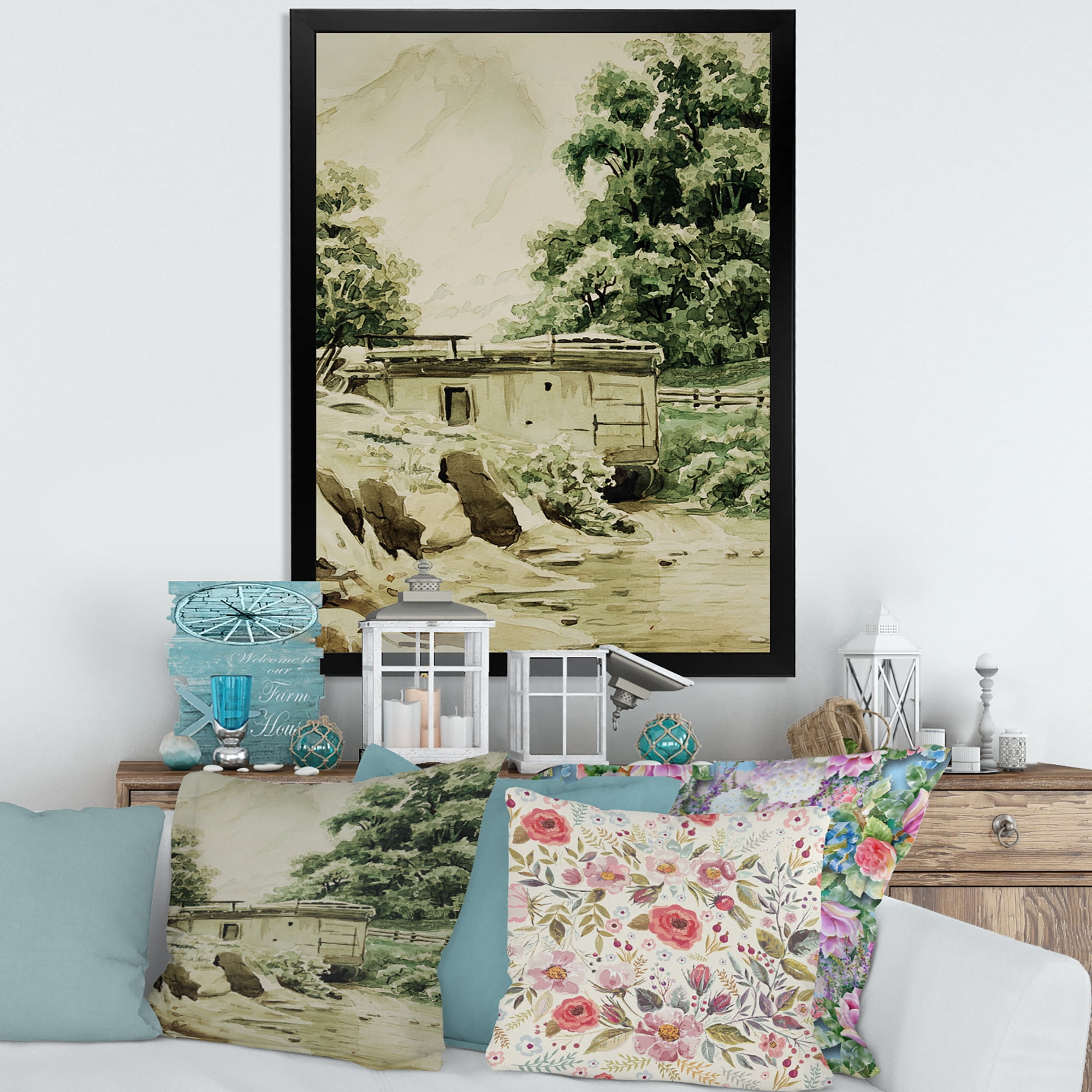 Designart 'Cabin In The Green Mountains' Cabin & Lodge Framed Art Print