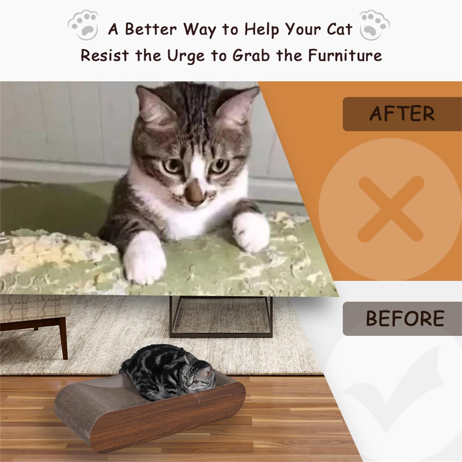 Pefilos 19" Removable Middle Part Cat Scratcher Board, Cardboard Scratching Pad Bed House, Recyclable Corrugated Scratch Toy, Brown Pefilos 19" Removable Middle Part Cat Scratcher Board, Cardboard Scratching Pad Bed House, Recyclable Corrugated Scratch Toy, Brown