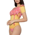 thumbnail image 2 of The Xecao Pink Ice Cream Women's Crew Neck Body Suit, a short-sleeved bodysuit and basic swimsuit, both comfort and style for dating and daily life, 2 of 9