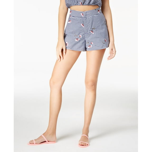The Edit By Seventeen Juniors Embroidered Gingham Shorts Navy Multi 0