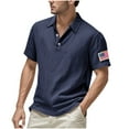 thumbnail image 2 of Jjayotai Henley Shirts for Men, Men's Summer Cotton Linen Casual Embroidered Flag Printed Polo Shirt T-shirt Short Sleeve Lapel Top, True Classic Tees Men, 2 of 9