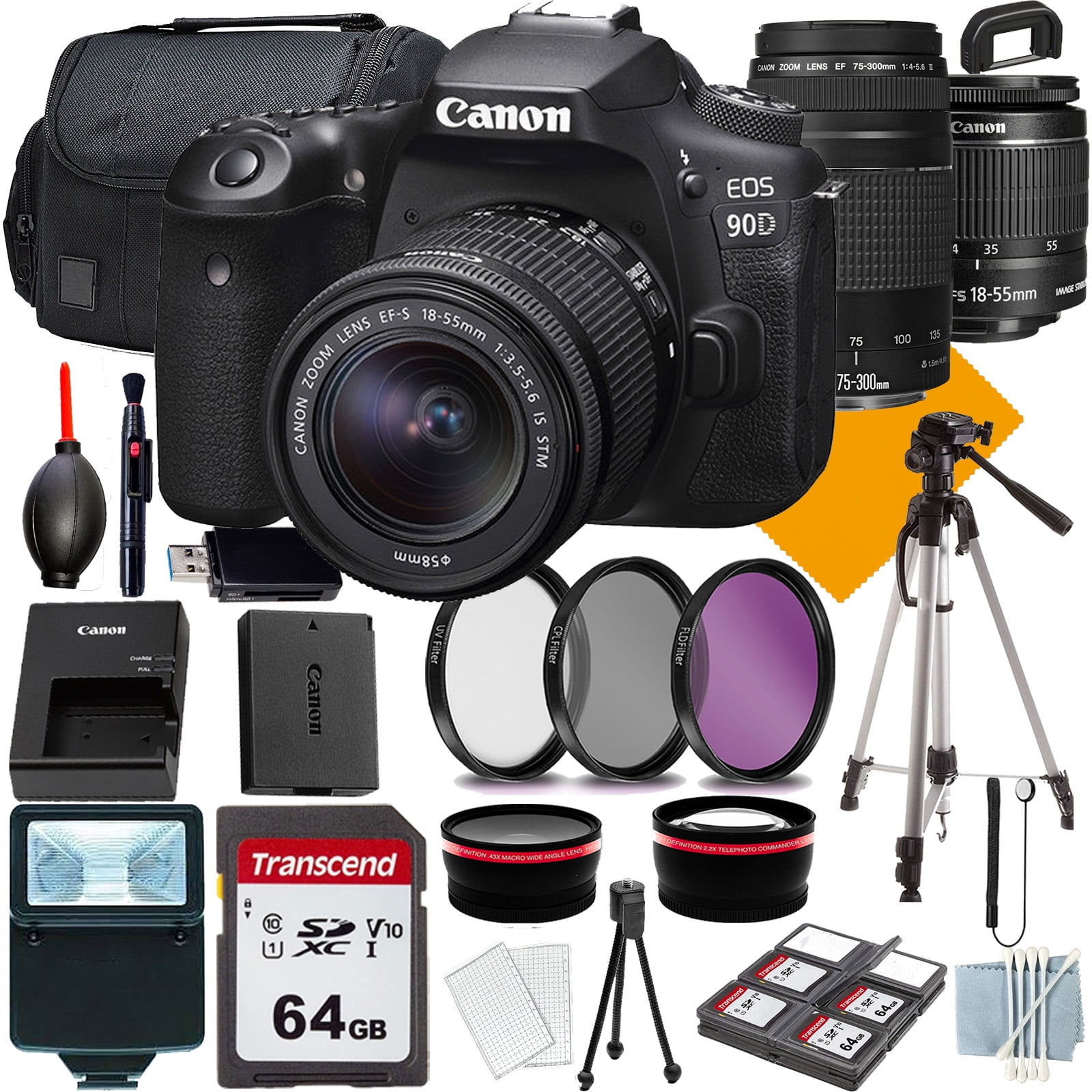 Canon EOS Rebel 90D Camera with 1855mm+Canon EF 75300mm f/45.6 III