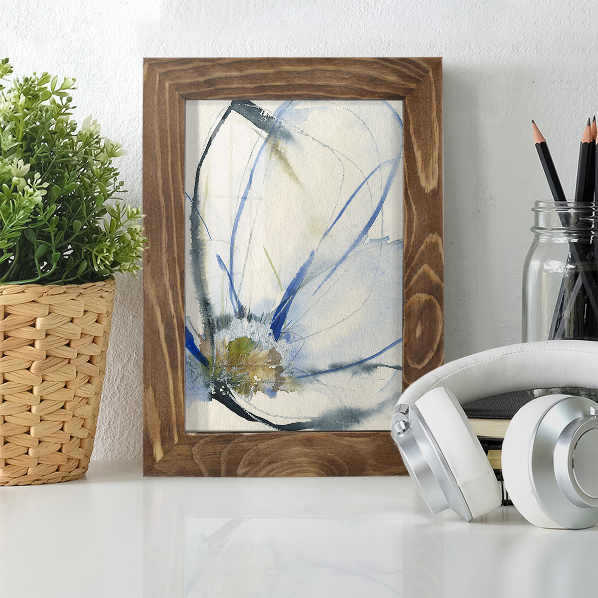 Cobalt & Paynes Petals II - Framed Print w/glass - Walnut