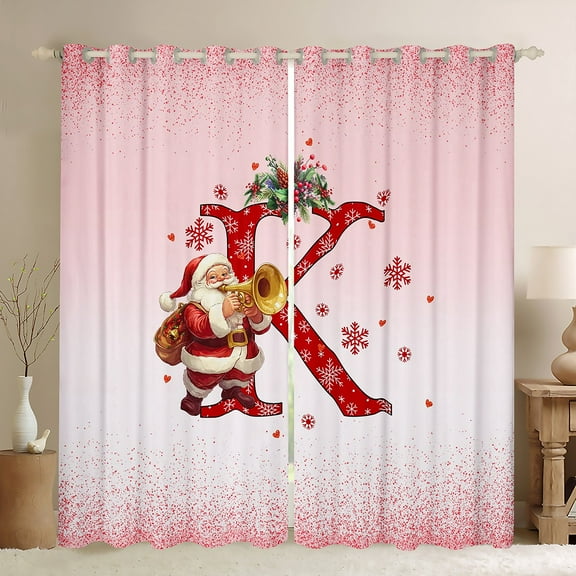 Manfei Teens Merry Christmas Black Out Curtains, Initial Letter K Curtains Pack of 2 (42x63 Each), Girly Pink Princess Cartoon Bedroom Curtains, Window Curtains Decor