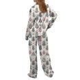 thumbnail image 4 of Smooth Satin Women Nightwear Set Funny Christmas Print Long Sleeve Button Down Shirt and Pants for Daily Wear, 4 of 5