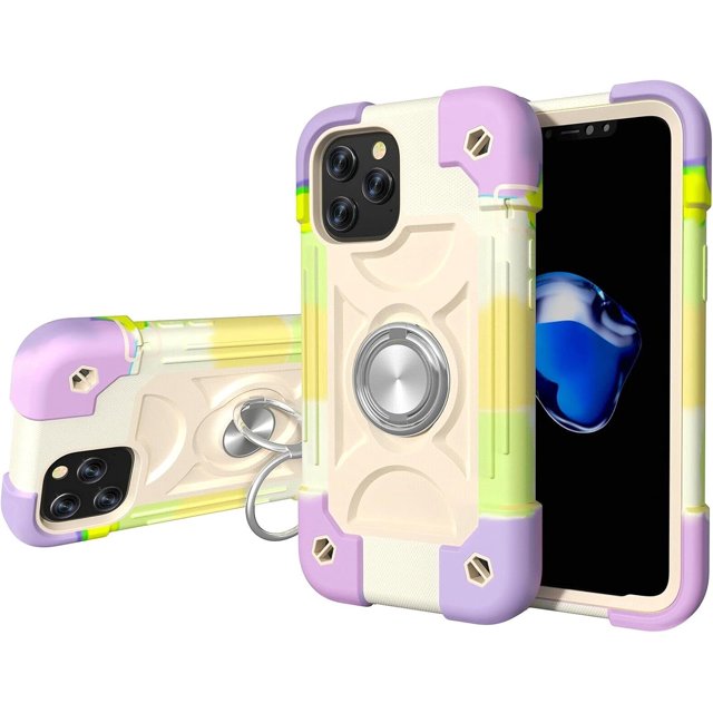 KOMI 12 Pro Max Étui de Protection, Silicone Antichoc Double Couche Support Anneau Armure Compatible avec iPhone 12 Pro Max Arc-en-Ciel Violet