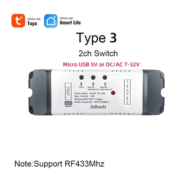 Tuya Smart WIFI 2CH Switch Module For Lights Garage Door Gate,DC 5V 12V 24V 32V,2 Channel Button RF 433Mhz Remote Control Relay ,Easy to Use