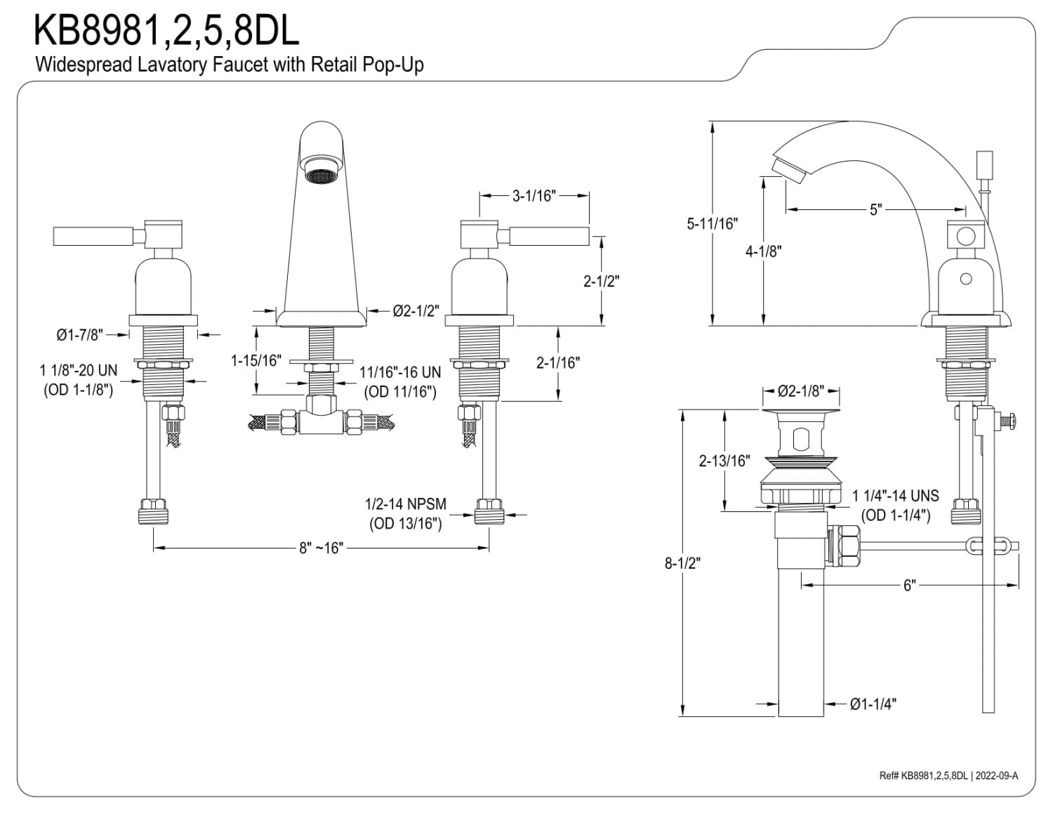 Kingston Brass KB8988DL 8 in. Widespread Bathroom Faucet, Brushed Nickel