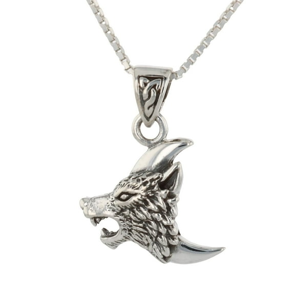 Jewelry Trends Howling Wolf Crescent Moon Sterling Silver Pendant Necklace 18"