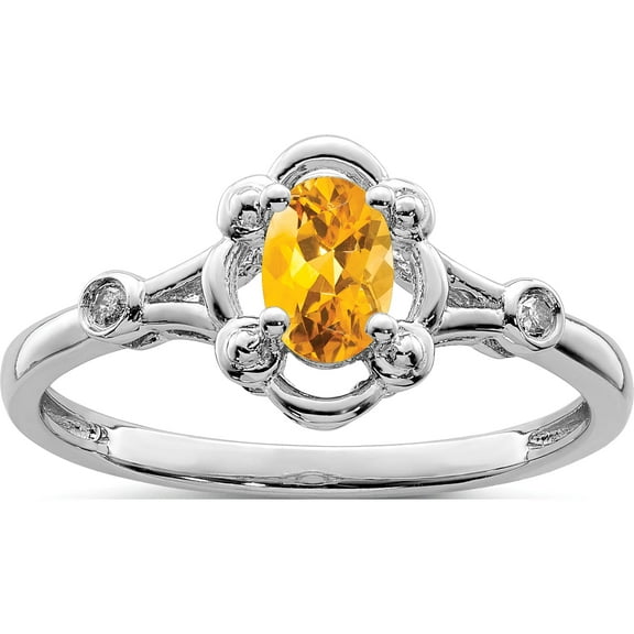 Designer Sterling Silver Rhodium-Plated Citrine & Diam. Ring Made In China -Jewelry By Sweet Pea Creations
