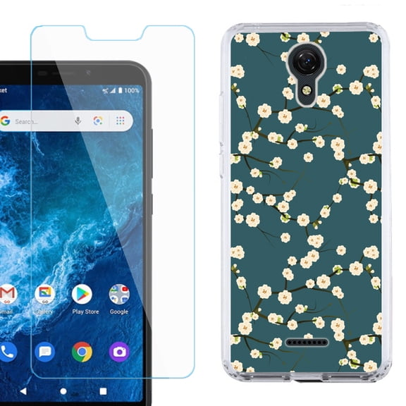 Slim-Fit Protective Phone Case compatible with Cricket Icon 2, with Tempered Glass Screen Protector, by OneToughShield ® - Blossom Green