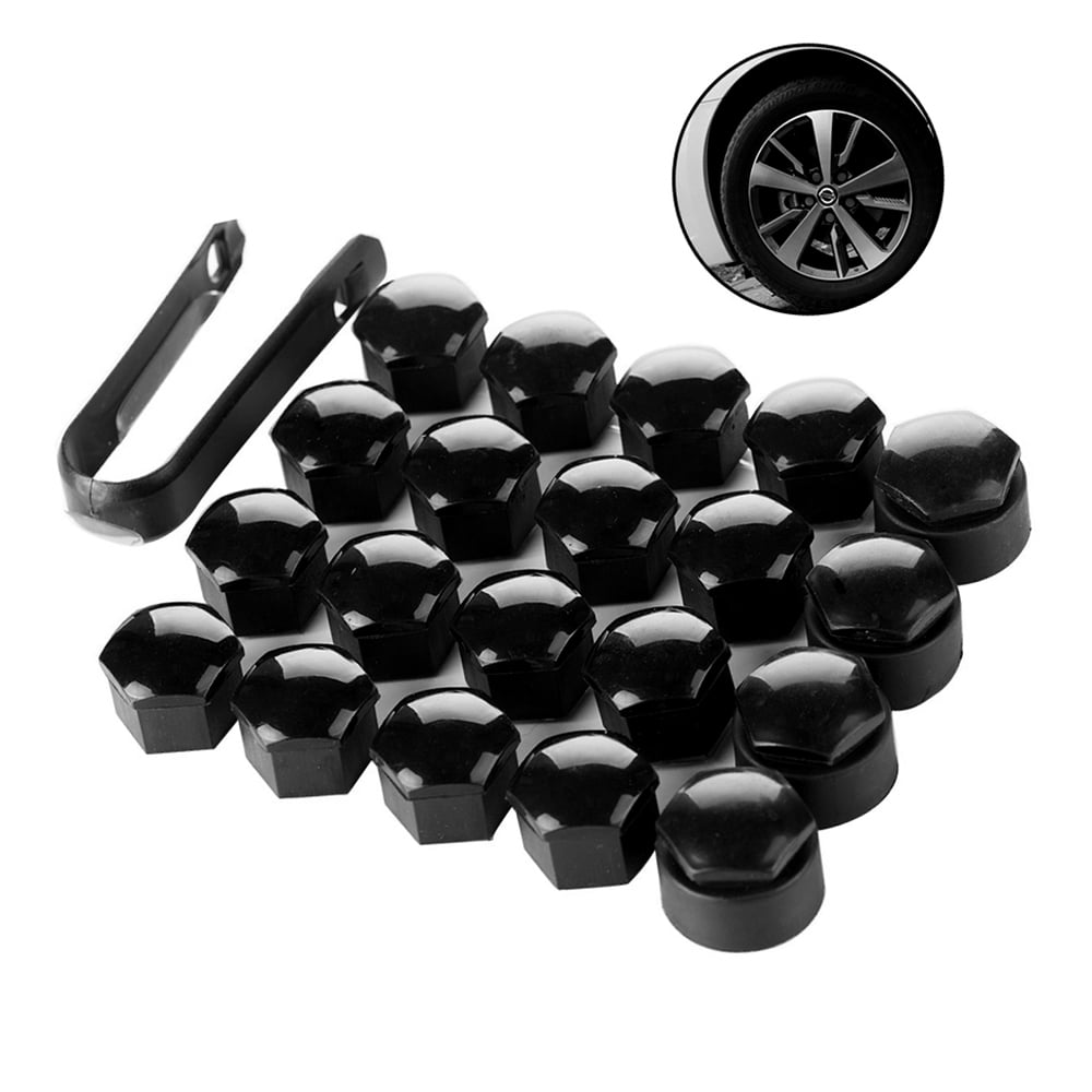 D&HO 20 Pcs 17mm Car Wheel Lug Bolt Nut Covers Caps Black with Tool 