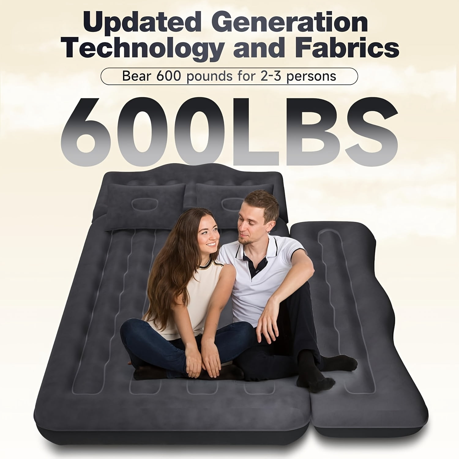 Inflatable Mattress for Car & Truck Back Seat, Portable Vehicle Air Bed for SUVs MPVs, Includes 2 Pillows, Ideal for Camping Road Trips Car Journeys Backpacking Hiking Outdoor Activities