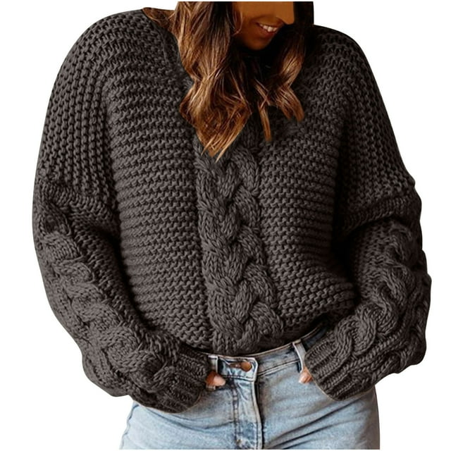 Timegard Plus Size Knit Tops for Women Crewneck Long Sleeve Sweaters Pullover Fall Winter Solid Color