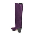 thumbnail image 4 of FSJ Women Classic Triangle Rivets Studs Pointed Closed Toe Knee High Boots Chunky Block High Heels Pull On Comfort Casual Office Wear Shoes Size 13 Purple, 4 of 4