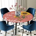 thumbnail image 5 of Elastic Fitted Round Tablecloth, Coral Red Sunshine Sunflower Waterproof Stretch Table Cover for 55"-60" Tables, Pastoral Bees Farmhouse Floral Washable Outdoor Tablecloths for Patio, Picnic, Camping, 5 of 9