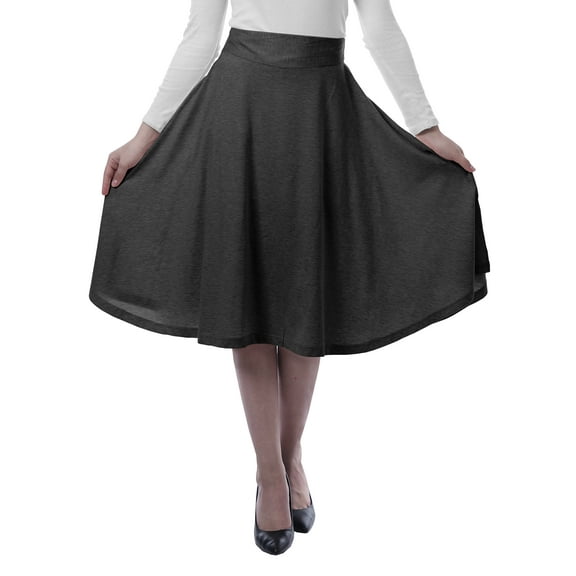Moomaya Womens Jersey Skirts For Womens Plain Knee Length Swing Stretchy Summer Skirts - 2NM