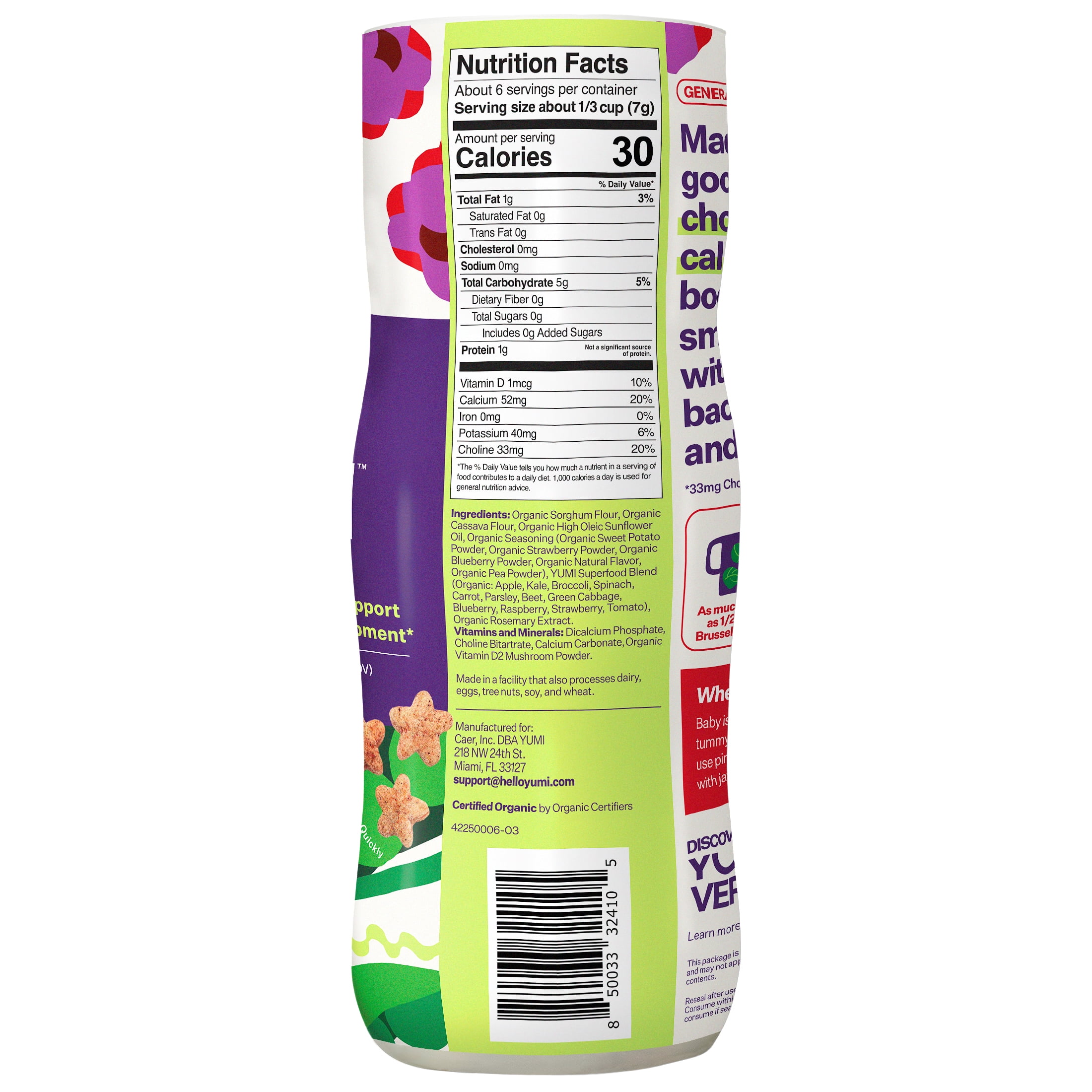 YUMI Organic Stage 3 Berry & Sweet Pea Puffs - 1.5oz