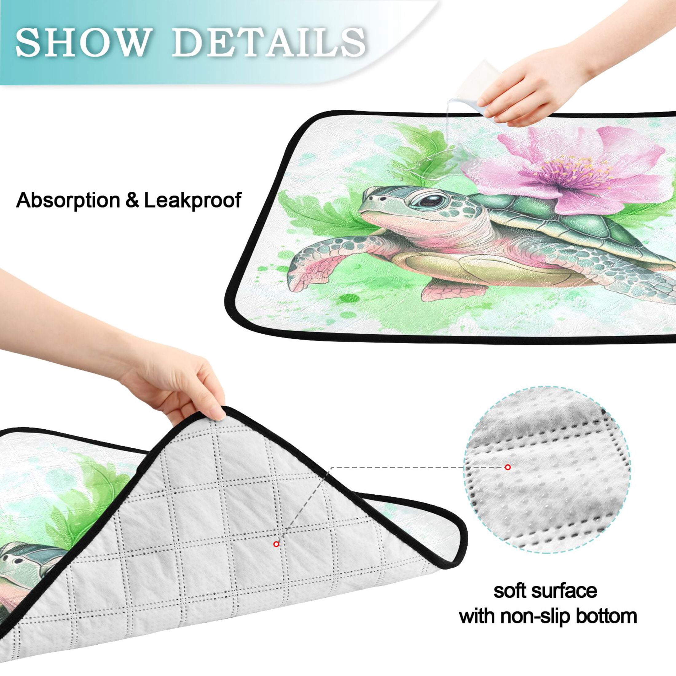 Washable Pet Pee Pads with Super Absorbent Reusable Training Pads for Dogs & Cats Cute Turtle