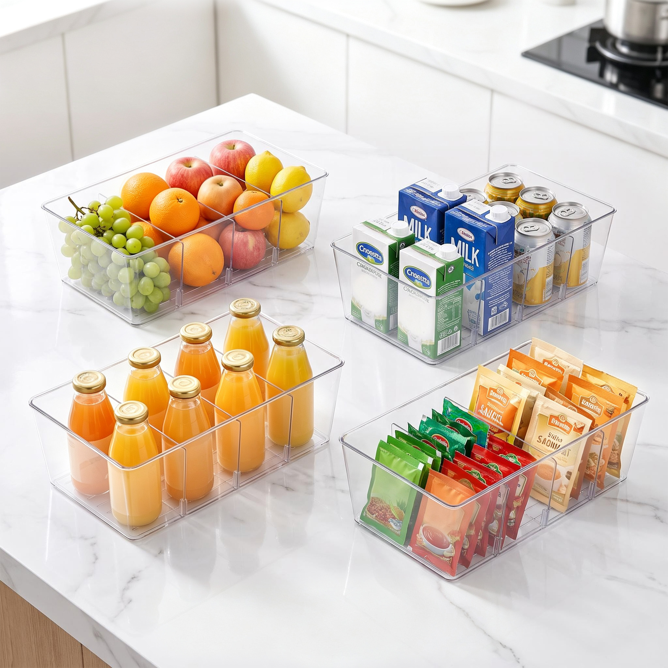 Sindcom 4-Pack Clear Plastic Food Storage Organizer Bins photo 2