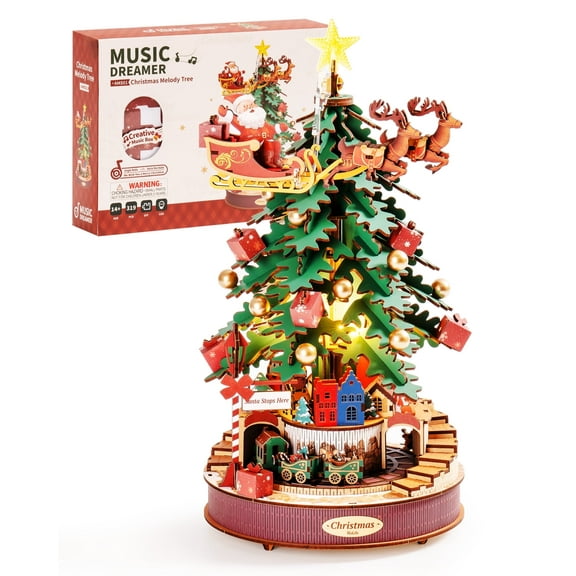 Robotime 3D Puzzles Christmas Melody Tree Music Box Dreamer Wooden DIY Kits Creative Xmas Gift for Kids Adults