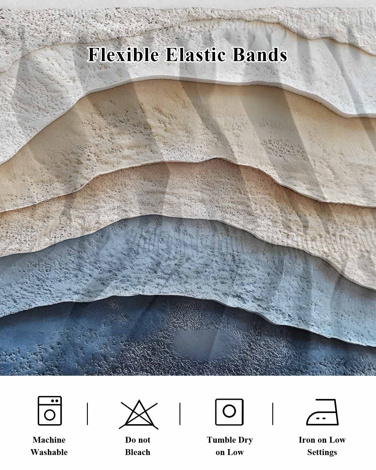 Blue Beige Wrap Around Bed Skirts for Queen Bed 16" Drop, Bed Skirt with Adjustable Elastic Belt Dust Ruffle Bed Valance for Bedroom Hotel Luxury Coastal Wave Modern Abstract Art Bed Frame Cover