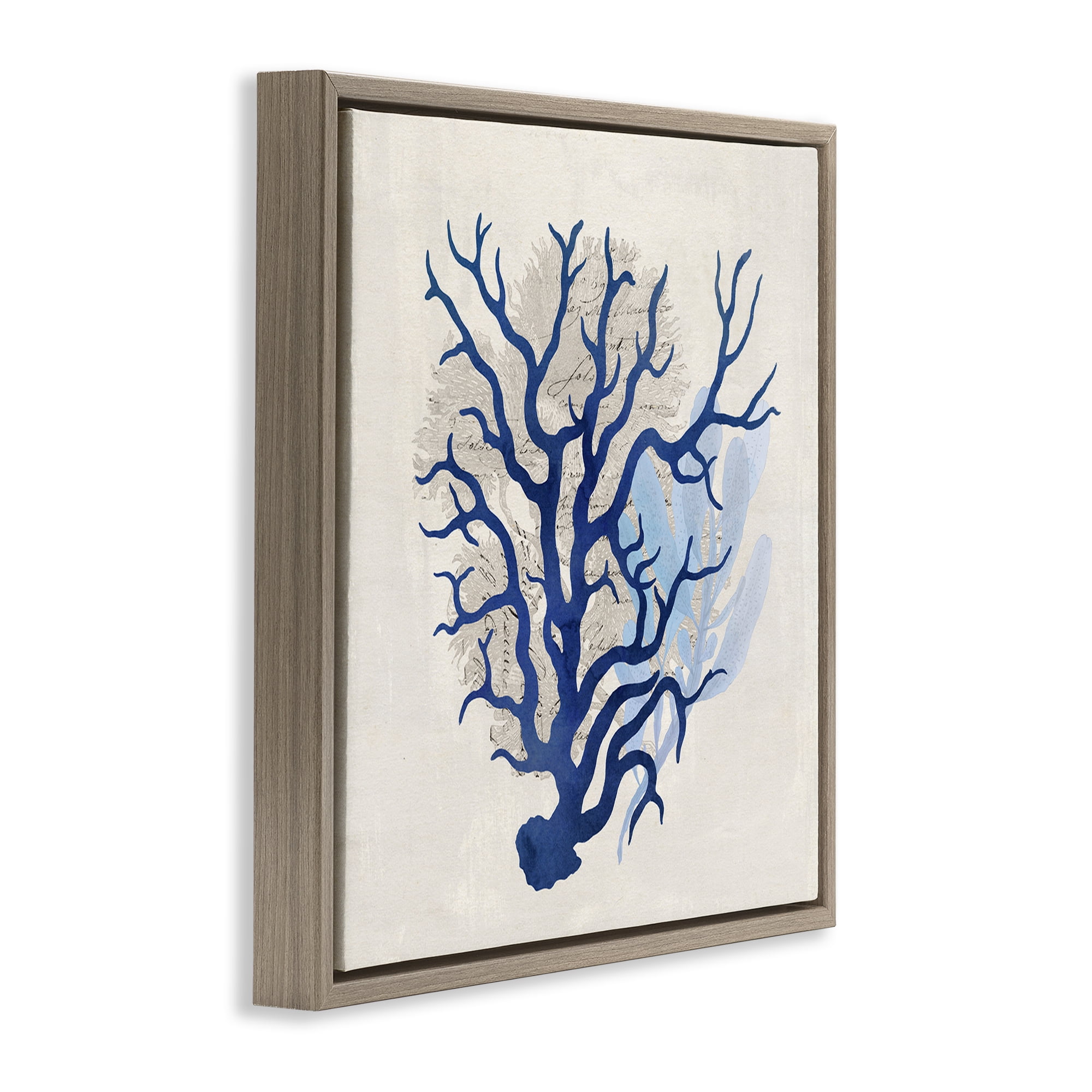 Stupell Industries Blue Coral Branches Nautical & Beach Painting Brown Floater Framed Canvas Art Print Wall Art, 25 x 25