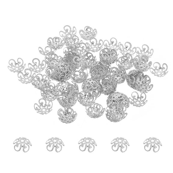 Uxcell Flower Bead Caps, 100Pcs 10x4mm Hollow Metal Spacer Bead End Caps Silver Tone