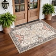 thumbnail image 6 of Toyoso 2x3 Washable Vintage Floral Area Rug - Distressed Small Entryway Rug Doormat Bohemian Faux Wool Non-Slip Low-Pile Floor Carpet for Indoor Front Entrance Kitchen Bathroom-Multi, 6 of 9