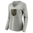 thumbnail image 2 of Women's Gray Vegas Golden Knights Primary Logo V-Neck Long Sleeve T-Shirt, 2 of 3