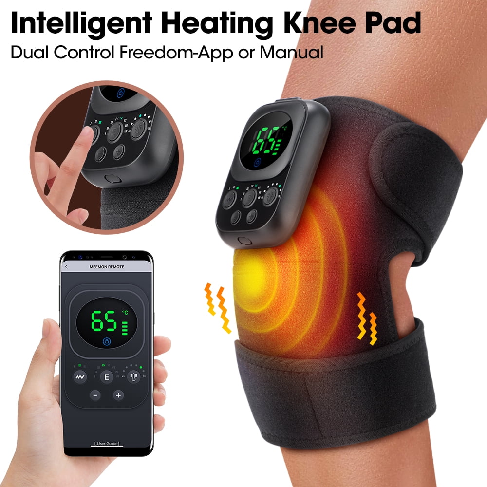 Cordless Heated Knee Massager, Portable 3-In-1 Heated Knee Elbow Shoulder Brace Wrap, 3 Vibrations and 6 Heating Modes Vibration Knee Heating Pad for Home Use (Black)