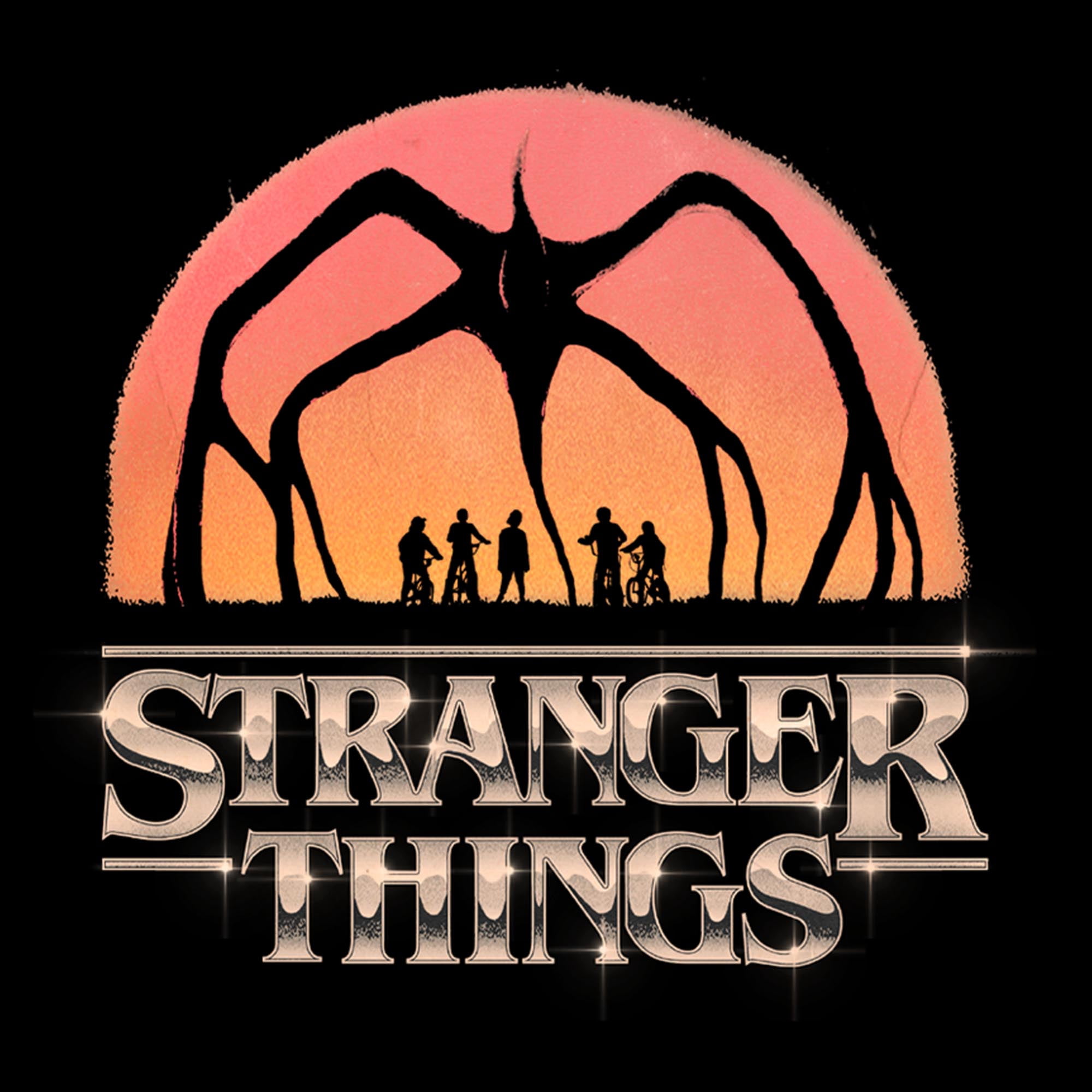 Netflix Women's Stranger Things Mind Flayer Sunset Chrome Logo T Shirt