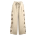 thumbnail image 3 of FchengtaiS Womens Summer Boho Pants Cotton Linen Floral Cutout Wide Leg Pants Elastic Waist Casual Palazzo Trousers with Pockets, 3 of 7