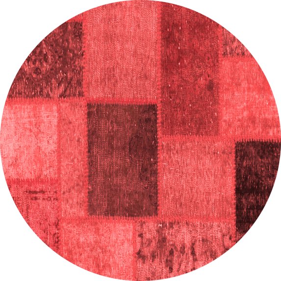 Ahgly Company Machine Washable Indoor Round Patchwork Red Transitional Area Rugs, 3' Round