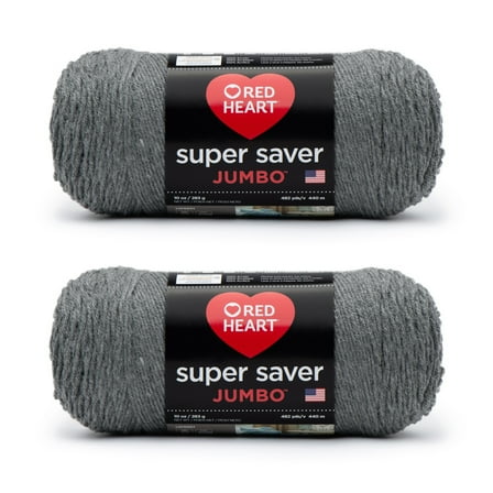 Red Heart Super Saver Jumbo Gray Heather Yarn - 2 Pack of 283g/10oz - Acrylic - 4 Medium (Worsted) - 482 Yards - Knitting/Crochet