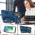 thumbnail image 5 of for Samsung Galaxy S22 Plus Back Case with Wristband Card Holder Drop Protective Cover with Stand PU Leather All-round Shockproof Finger Ring Snap Bracket Design for Samsung Galaxy S22 Plus, Blue, 5 of 10