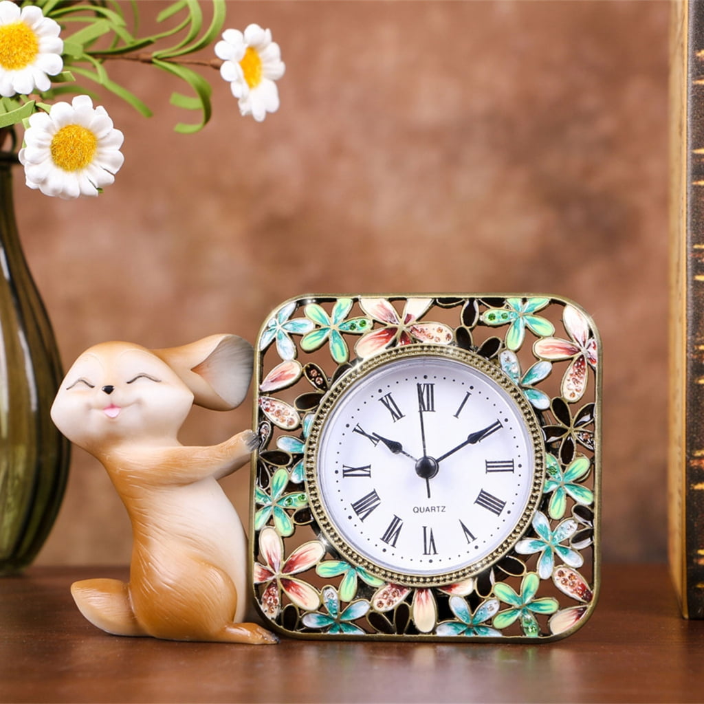 Desk Clock Floral Alarm with Enamel Finish, Decorative Small Table Clocks 1PC