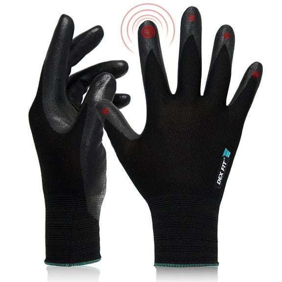 DEXFIT FN331 Black Work Gloves (Nitrile-Coated, Small) - 3 Pairs