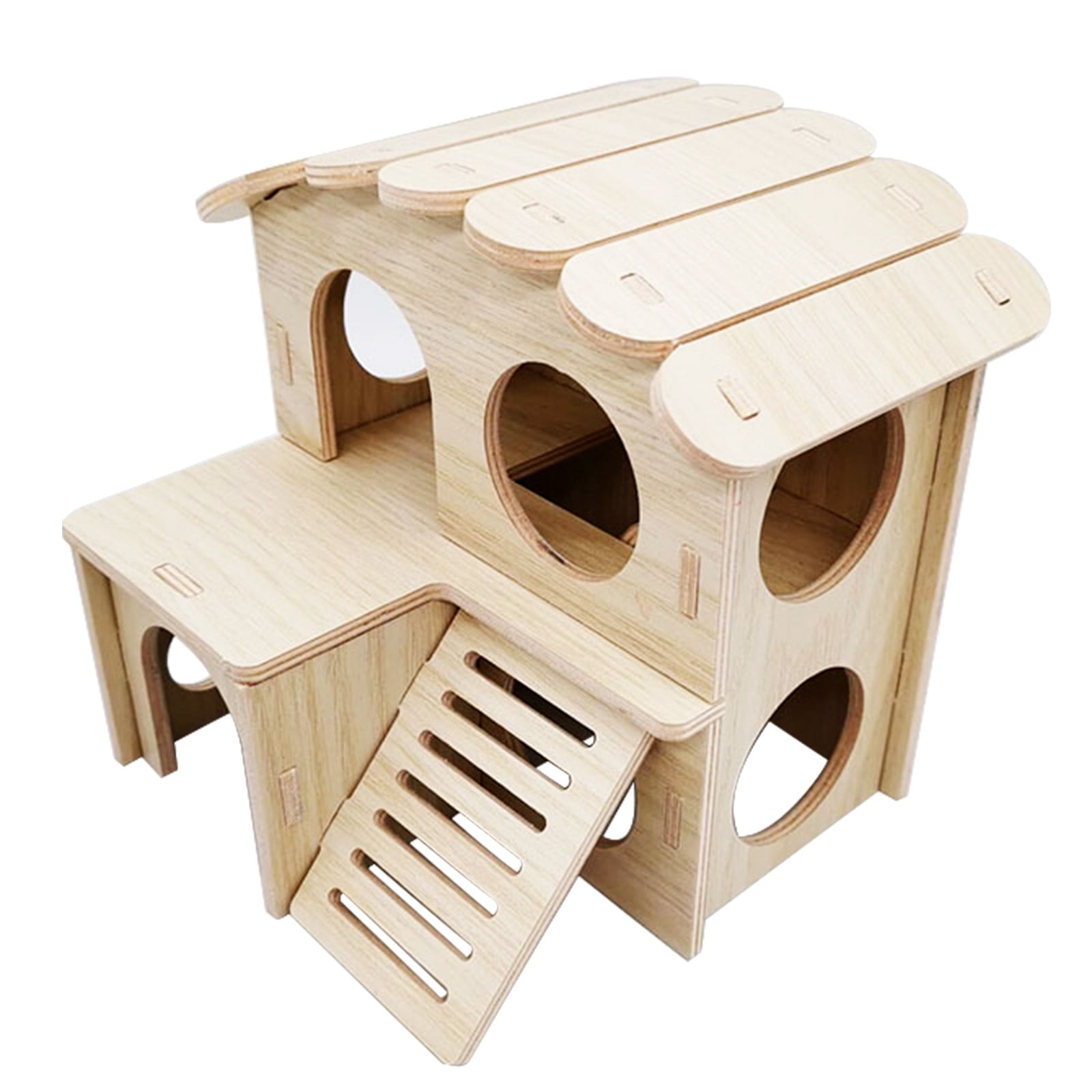 BYDOT Hamster Wooden House Hideout Small Animal Habitat Natural Wood
