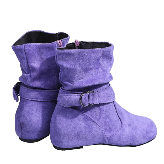 Lilgiuy Retro Women Vintage Plain Buckle Zipper Casual Inner Heightenin Low Heels Zipper Fall Winter Short Boots Round Toe Shoes