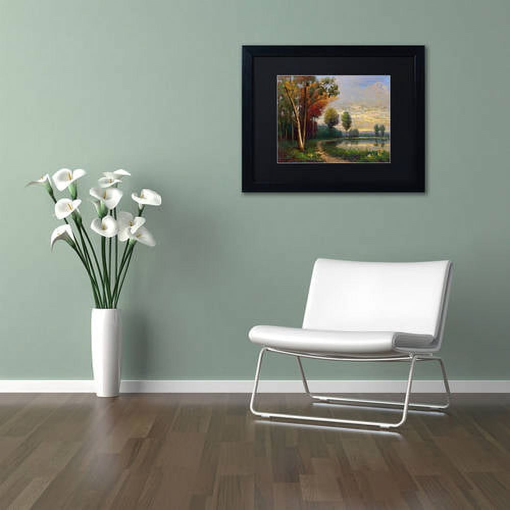 Trademark Fine Art "Landscape with a Lake" Canvas Art by Daniel Moises, Black Matte, Black Frame