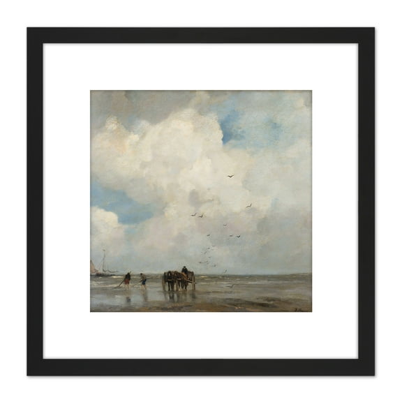 Jacob Maris Shells Fish Sea Boats Painting 8X8 Inch Square Wooden Framed Wall Art Print Picture with Mount