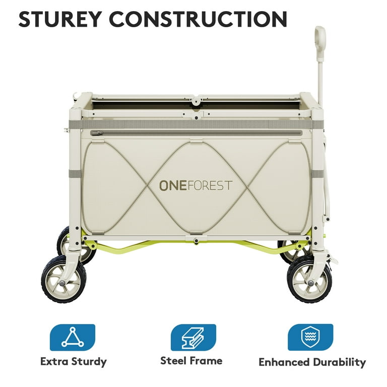 JUSTLET Collapsible Wagon, Canopy, Bamboo Tabletop, 150L, 180 lbs