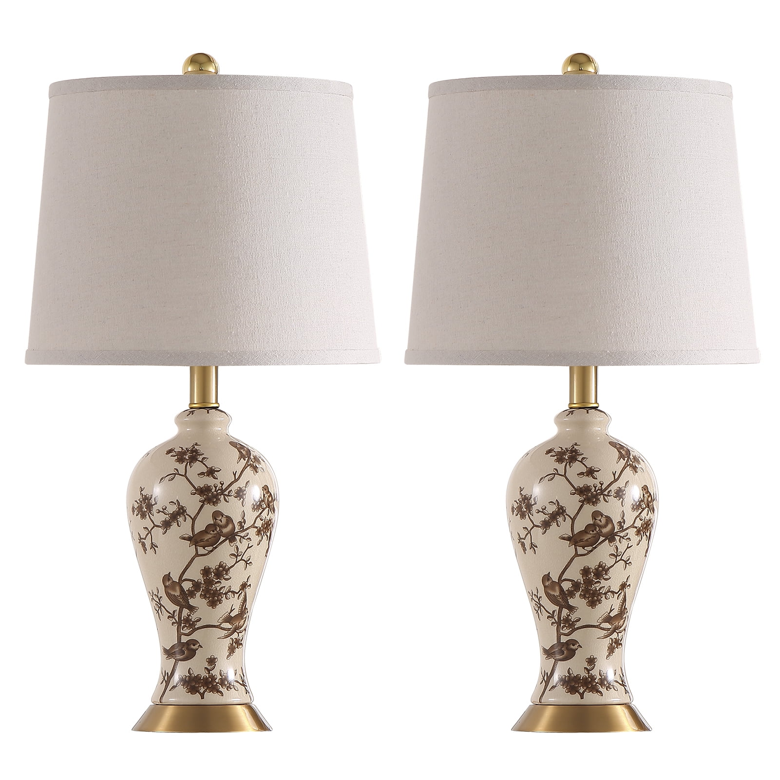 Set of 2 24"Classic Chinese-Style Ceramic Table Lamp with Rotary Switch, Suitable for Living Rooms and Bedrooms (Bulb Included)