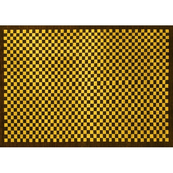 Ahgly Company Machine Washable Indoor Rectangle Checkered Yellow Modern Area Rugs, 7' x 9'