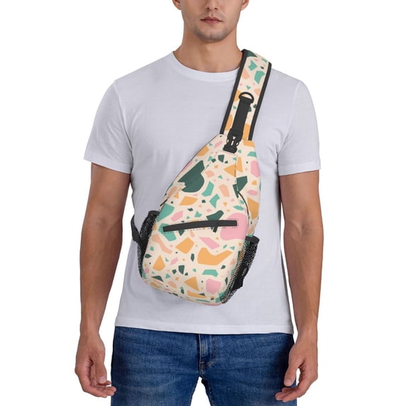 ZICANCN Crossbody Sling Bags for Women Men,Modern Colorful Terrazzo Pink Casual Shoulder Backpacks for Hiking Daypacks