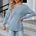 thumbnail image 4 of Scyoekwg Western Tops for Women V-Neck Side Tie Tunic Shirts Lightweight Loose Tshirt Tops for Women Trendy Long Sleeve Dressy Casual Blouse Solid Color Blouses (Light Blue,M), 4 of 7
