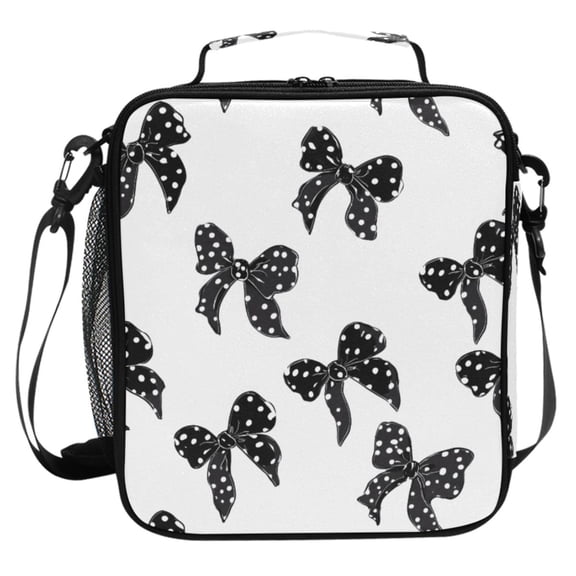 ALAZA Polka Dots Bows Lunch Box Insulated Cooler Lunch Bag with Shoulder Strap Meal Prep Tote